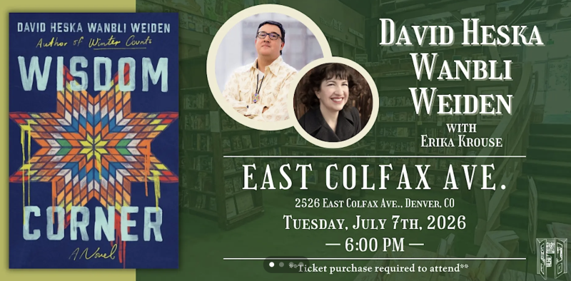 Local author David Heska Wanbli Weiden launches his new thriller, Wisdom Corner.